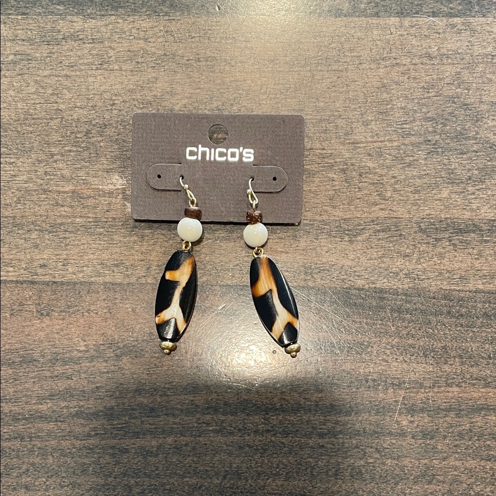 Chico's Tortoiseshell-Pattern Drop Earrings with Ivory Accents